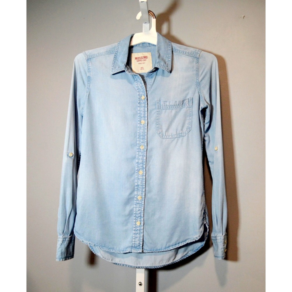 Mossimo Supply Co Size XS Roll-Tab Long Sleeve Chambray Blouse Button Front